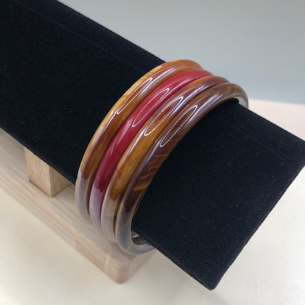 Bundle 4 slim art glass bangle bracelet, stackable, layering, boho.